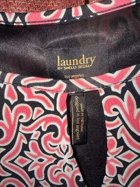 Laundry by Shelli Segal Pink and Black Scroll Print Keyhole Neck 3/4 Sleeve Shif